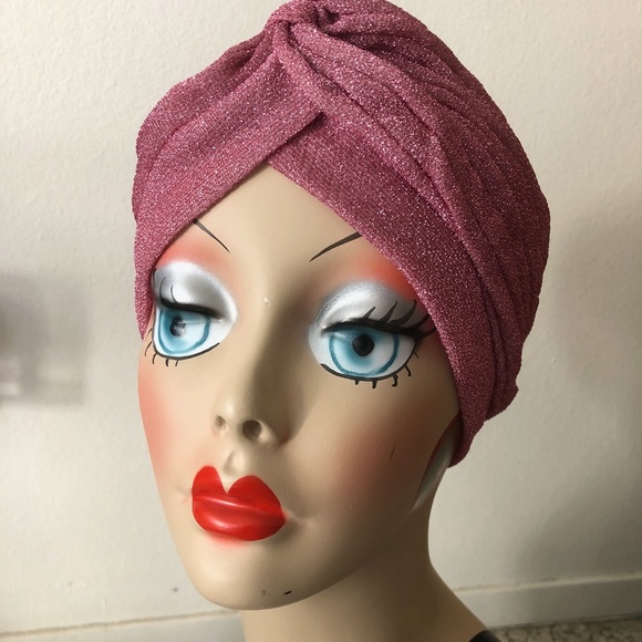 Sparkle Metallic Pink vintage retro pinup turban - Picture 3 of 4